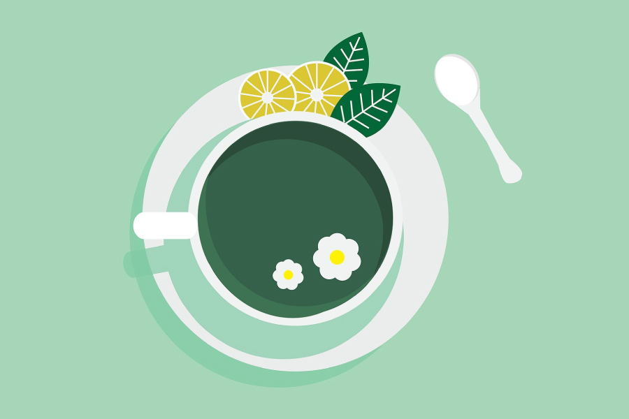 Cartoon of a cup of green tea.